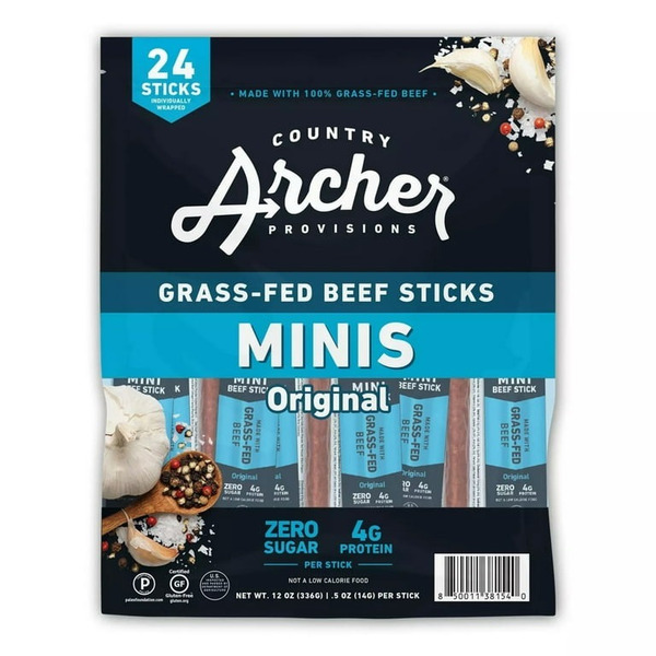 Country Archer Mini Jerky Beef Sticks, Original, Grass-Fed 0.5 oz  24  Count