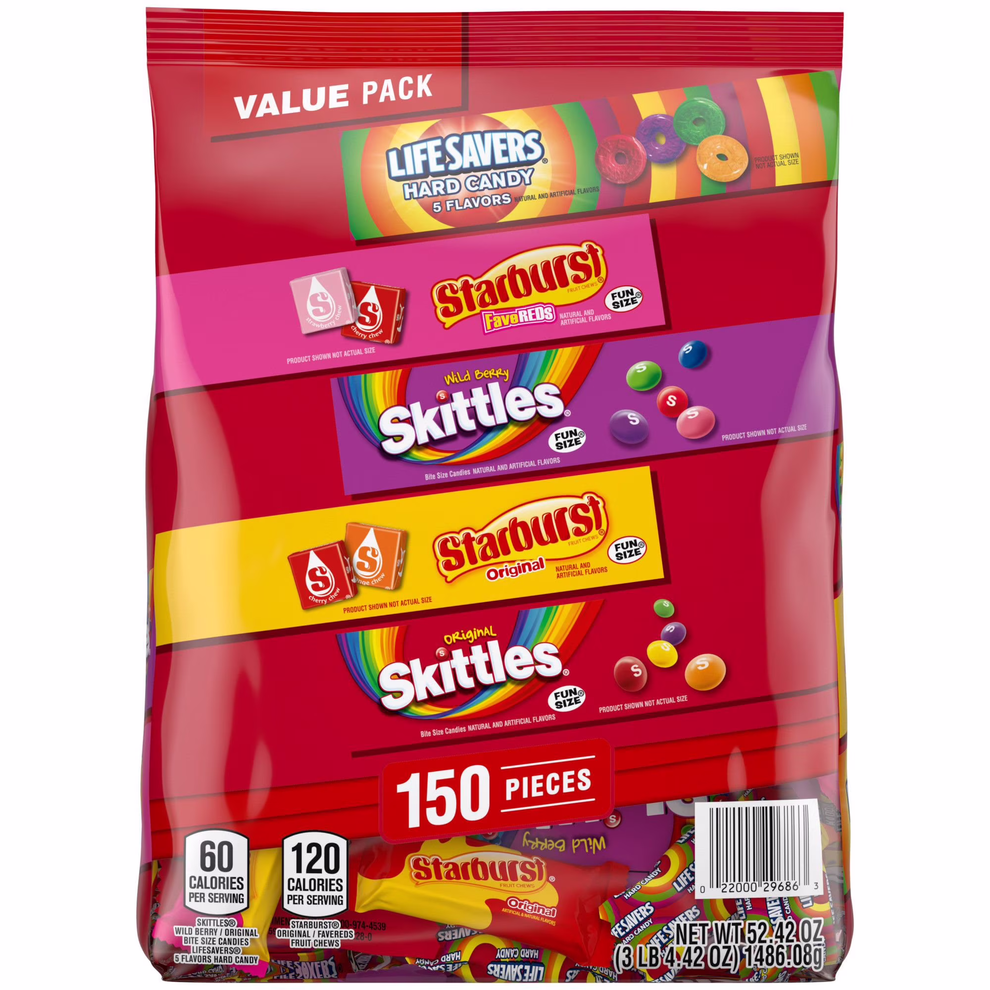 Skittles, Starburst & Life Savers Fun Size Fruity Candy Variety Bulk Bag 52.42 oz