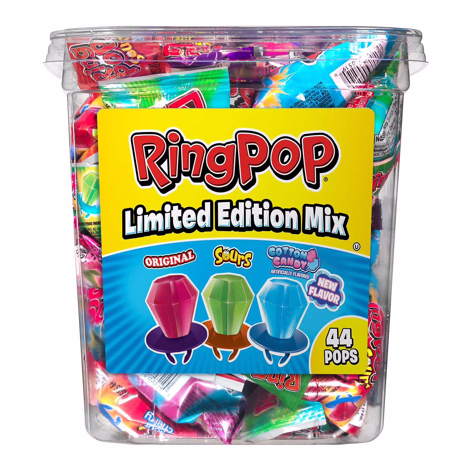 Ring Pop Assorted Flavors Lollipops Tub Bulk Variety Pack, 0.5 Oz, 44 Count 1.38 lb