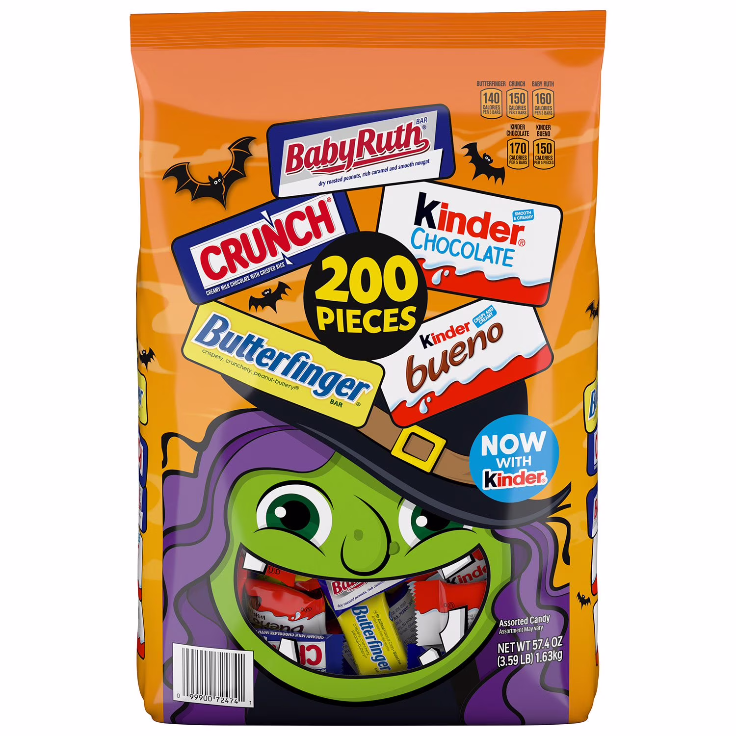 Assorted Butterfinger, CRUNCH, Baby Ruth, 100 Grand, Kinder Bueno, Kinder Chocolate, Minis Fun Size Candy Bars, 200 Count, 57.4 oz 200 ct