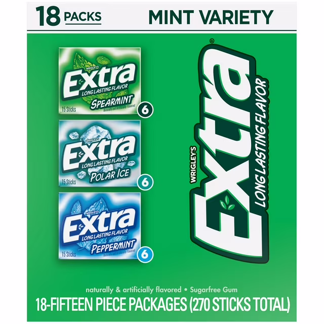 Extra Mint Variety Sugar Free Chewing Gum Pack 15 ct