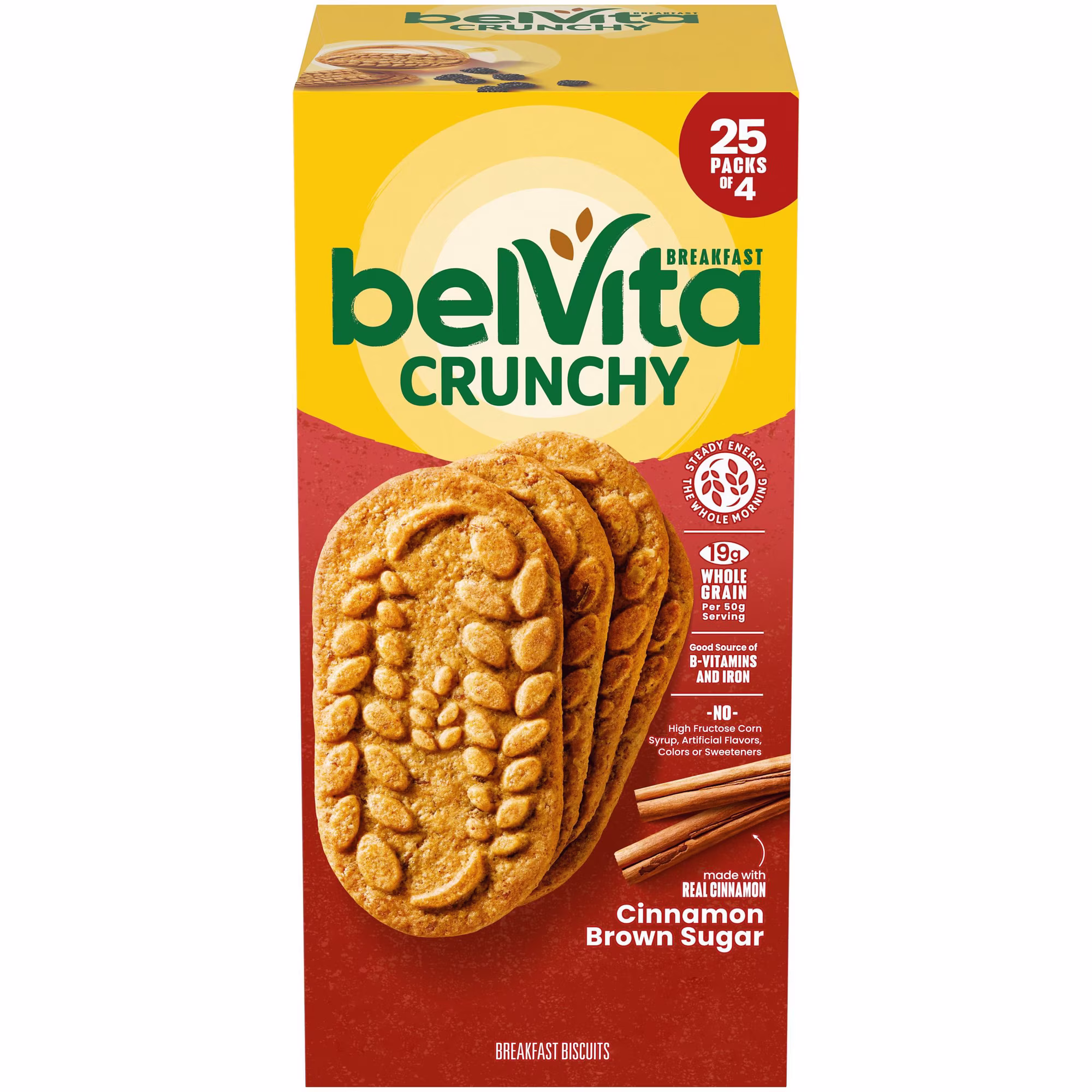 BELVITA Breakfast Bars Biscuits, Cinnamon Brown Sugar 44 oz 25 ct