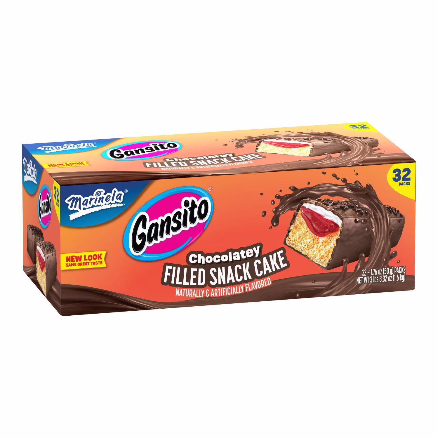 Marinela Gansito, 32 ct, Chocolatey, Filled Snack Cake, Snack Cakes, 56.32 oz -  32  Count x 1.76 oz