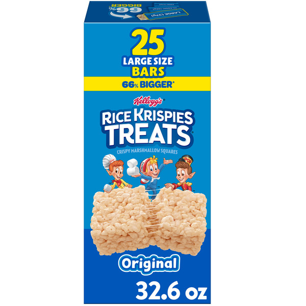 Kellogg's Rice Krispies Treats Original Crispy Marshmallow Squares, Large Size Bars, Single Serve 1.3 oz