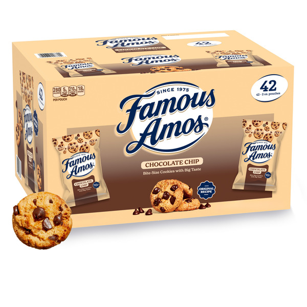 Famous Amos Classic Chocolate Chip Cookies, Bite-Size Crunchy Cookies, Sweet Treats for Sharing, 42 Pack Box