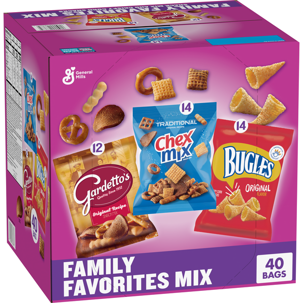General Mills Multiple Brands Bugles Chex Mix Gardetto's Family Favorites Variety Pack Snack Bags 40 ct