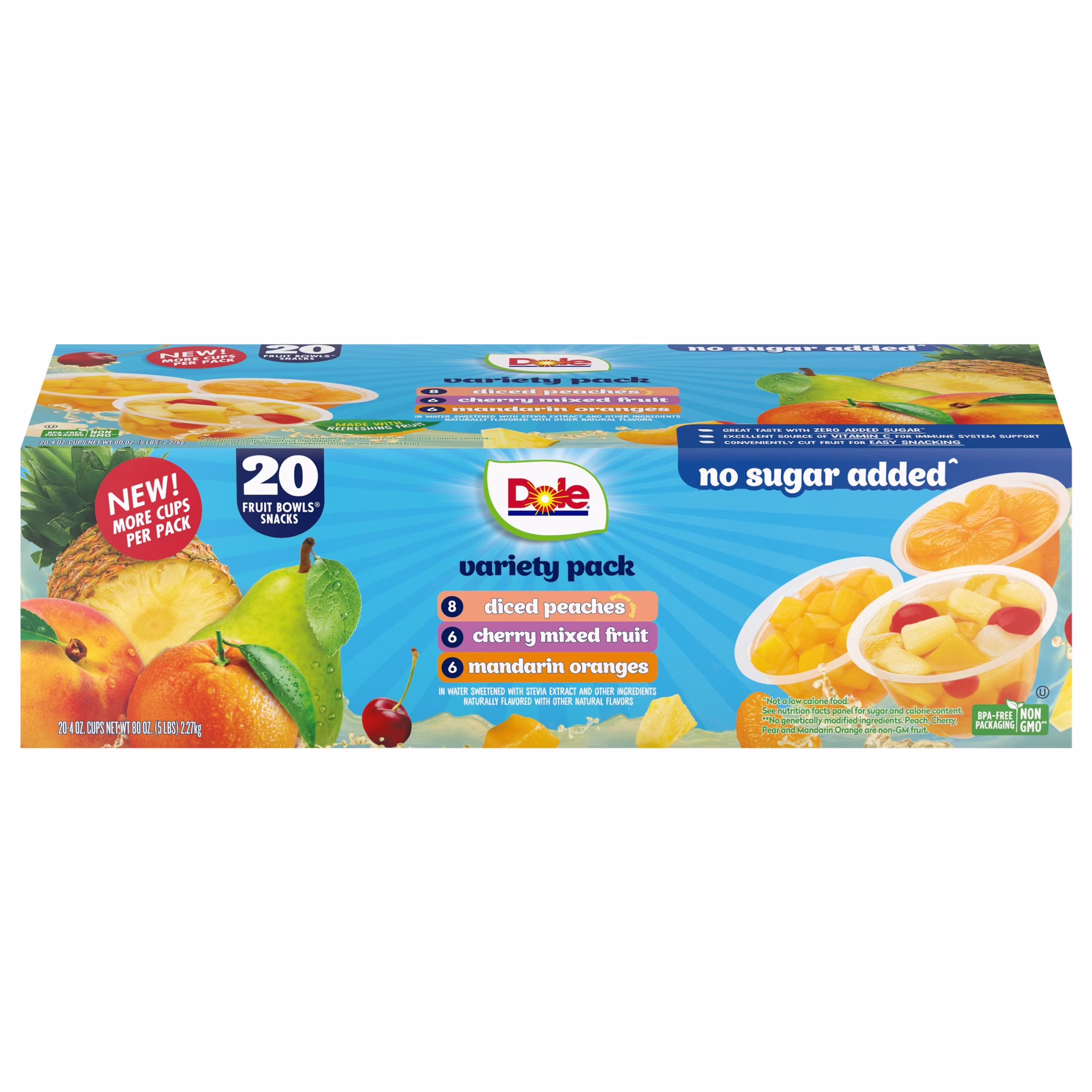 Dole No Sugar Added Fruit Bowls in Water Variety Pack 4 oz 20  Count