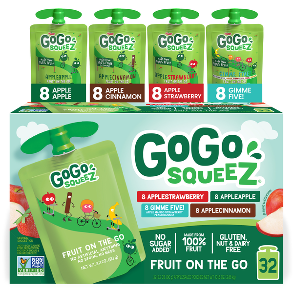 GoGo Squeez No Sugar Added Apple Strawberry Cinnamon Gimme 5 Applesauce Variety 3.2 oz 32  Count