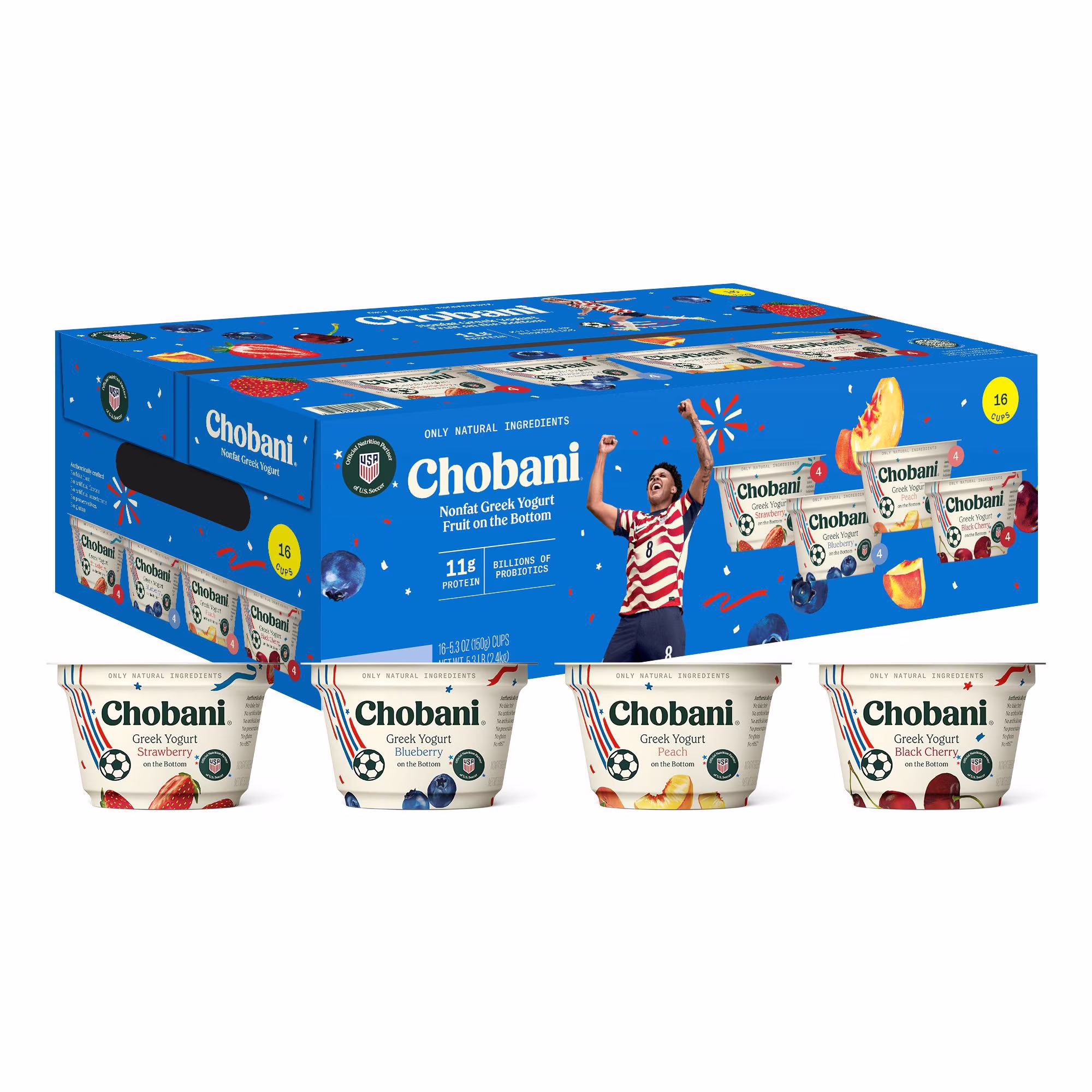 Chobani Yogurt, Nonfat, Greek, Assorted Fruit on the Bottom 5.3 oz 16  Count