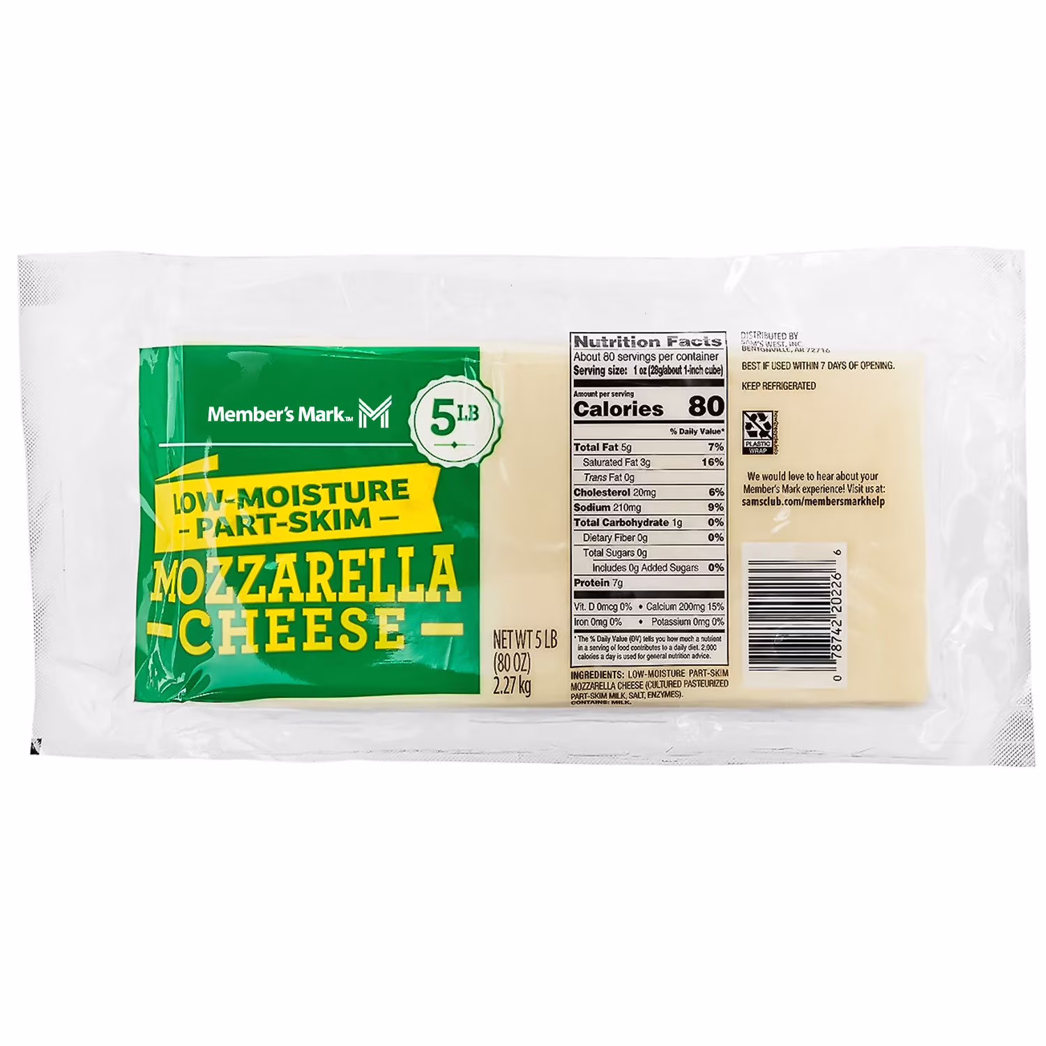 Member’s Mark Food Service Low-Moisture Part-Skim Mozzarella Loaf Cheese 5 lb