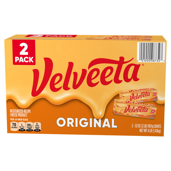 VELVEETA Original Pasteurized Recipe Cheese Product Classic Size, 2 ct Pack, 32 oz Blocks