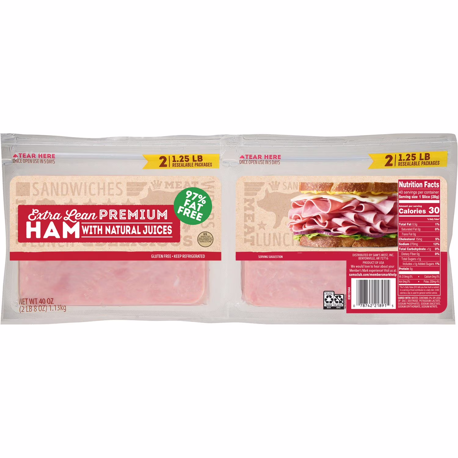 Extra Lean Premium Ham 2  Count