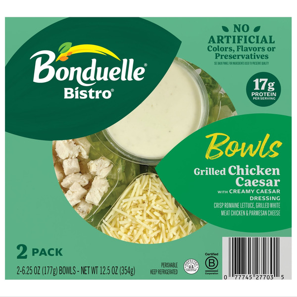 Bonduelle Bistro Grilled Chicken Caesar with Creamy Caesar Dressing Bowls 6.25 oz 2  Count