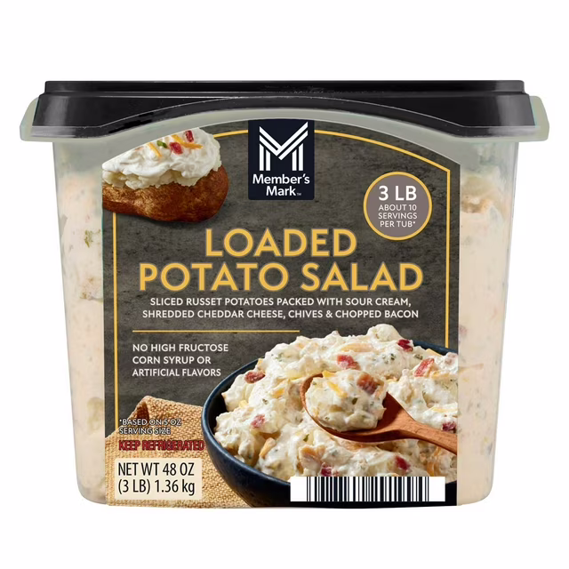Member’s Mark Loaded Potato Sliced Russet Potatoes Packed With Sour Cream Shredded Cheddar Cheese Chives & Chopped Bacon Salad 48 oz